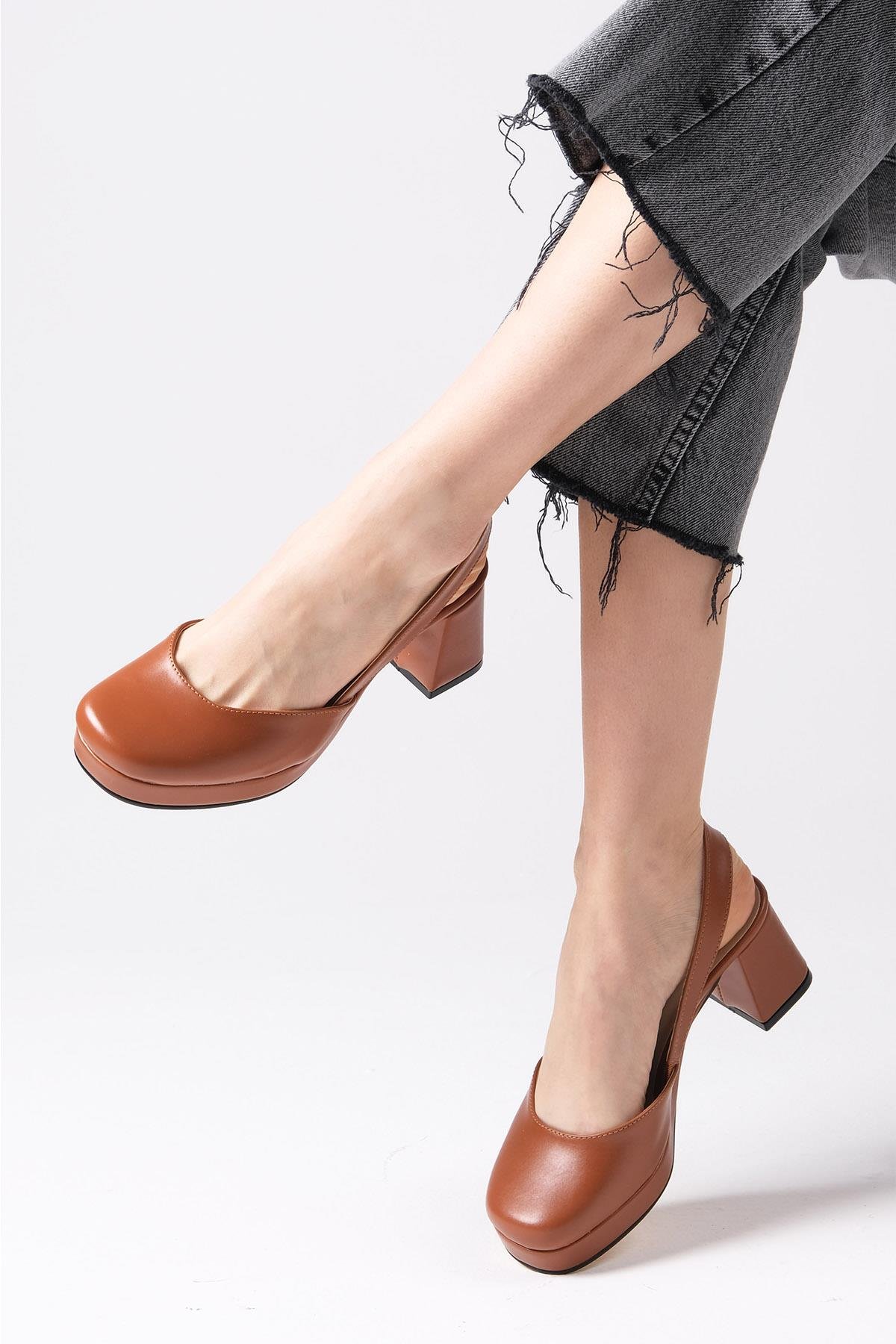 Evita Taba Renk Platformlu Topuklu Ayakkabı-Yüksek Topuklu-Mio Gusto-02258TAC