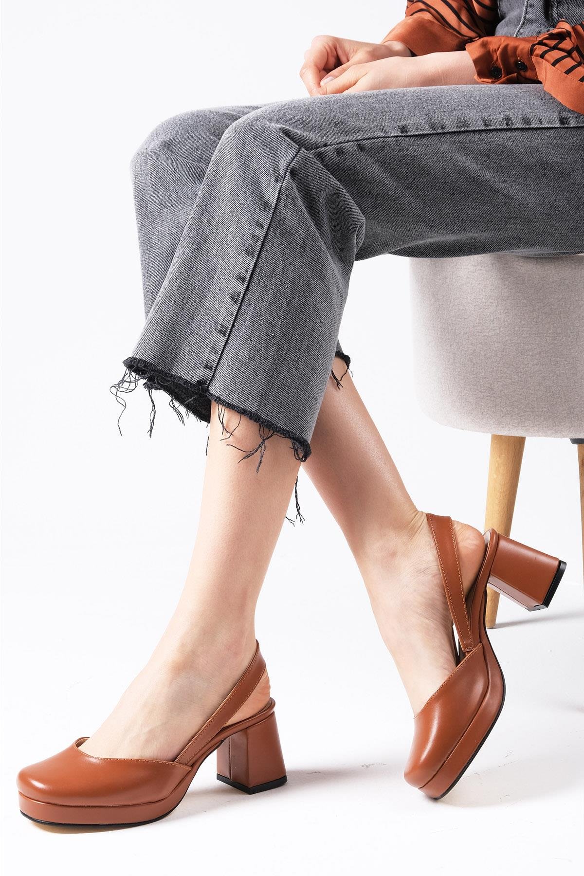 Evita Taba Renk Platformlu Topuklu Ayakkabı-Yüksek Topuklu-Mio Gusto-02258TAC