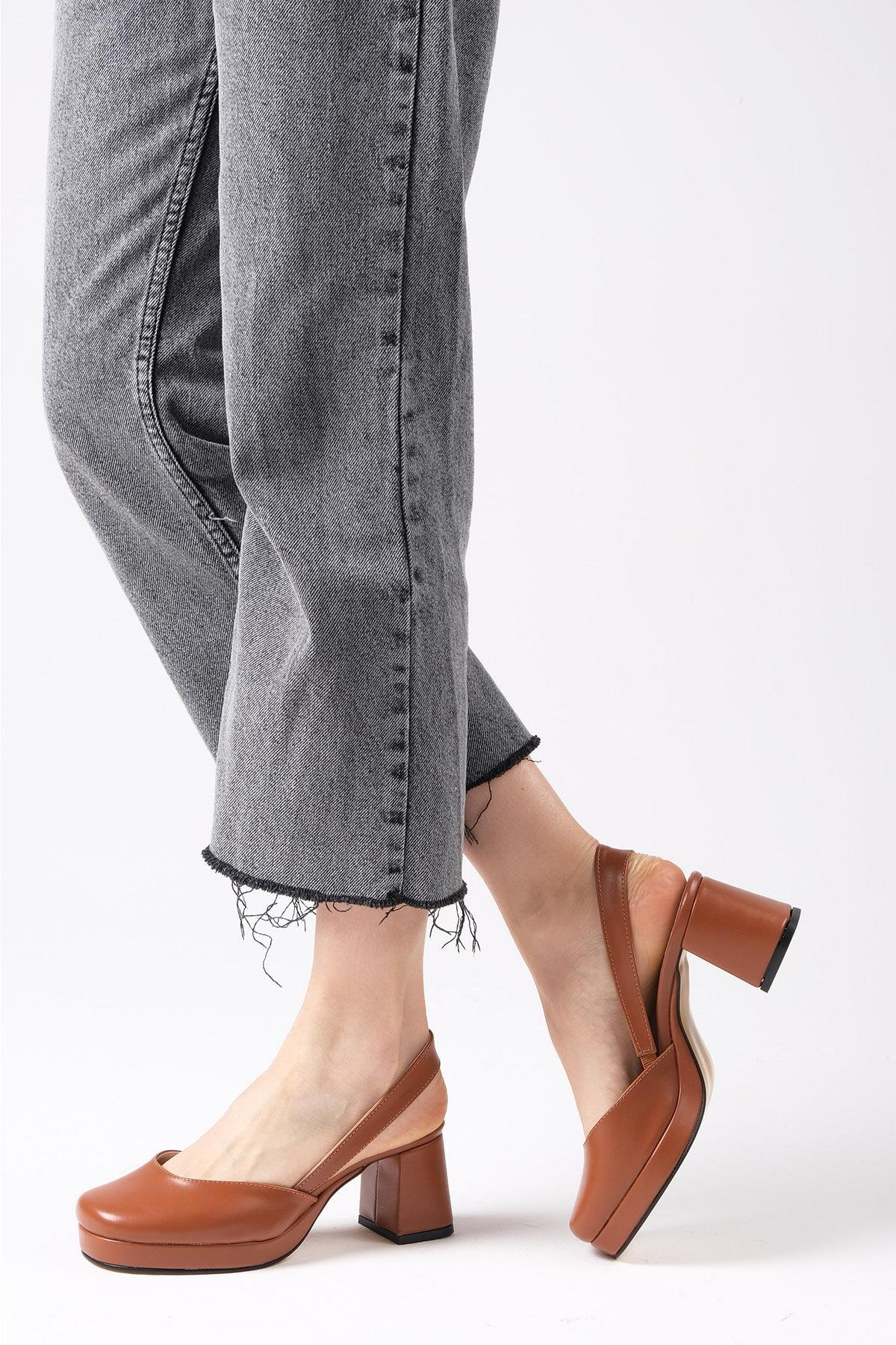 Evita Taba Renk Platformlu Topuklu Ayakkabı-Yüksek Topuklu-Mio Gusto-02258TAC