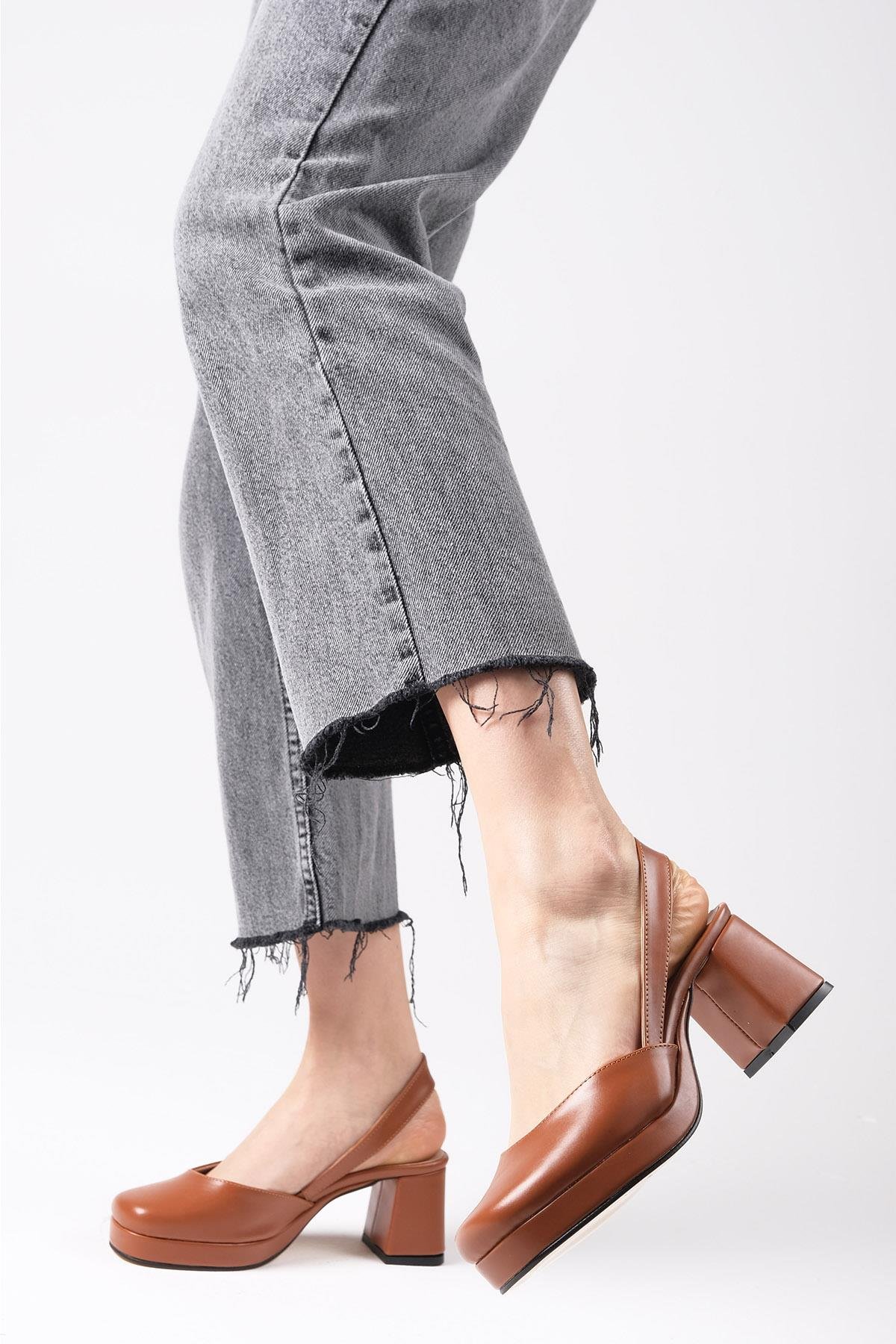 Evita Taba Renk Platformlu Topuklu Ayakkabı-Yüksek Topuklu-Mio Gusto-02258TAC