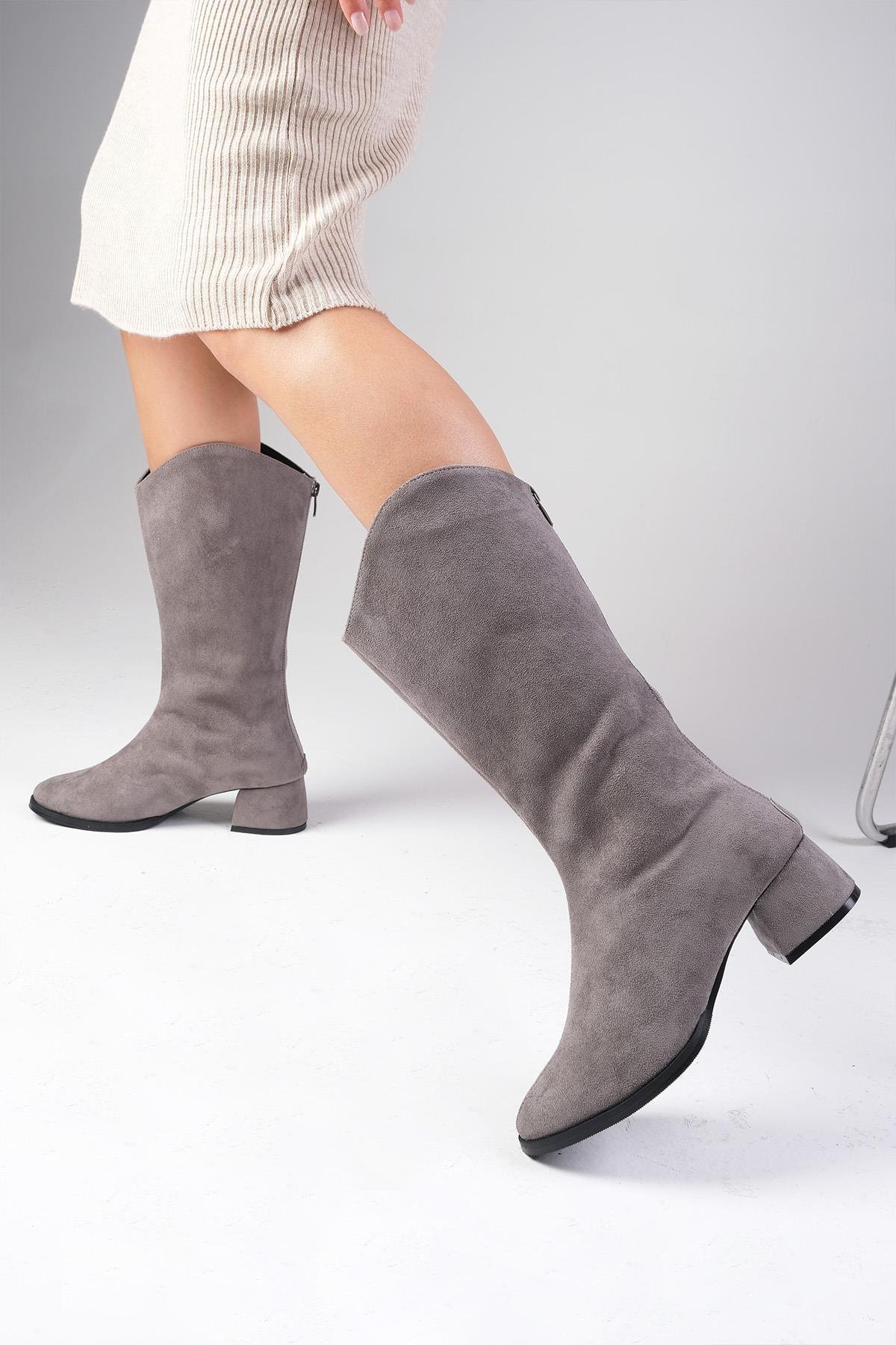 Fabia Gri Renk Süet Çizme-ÇİZME-Mio Gusto-02271GRS
