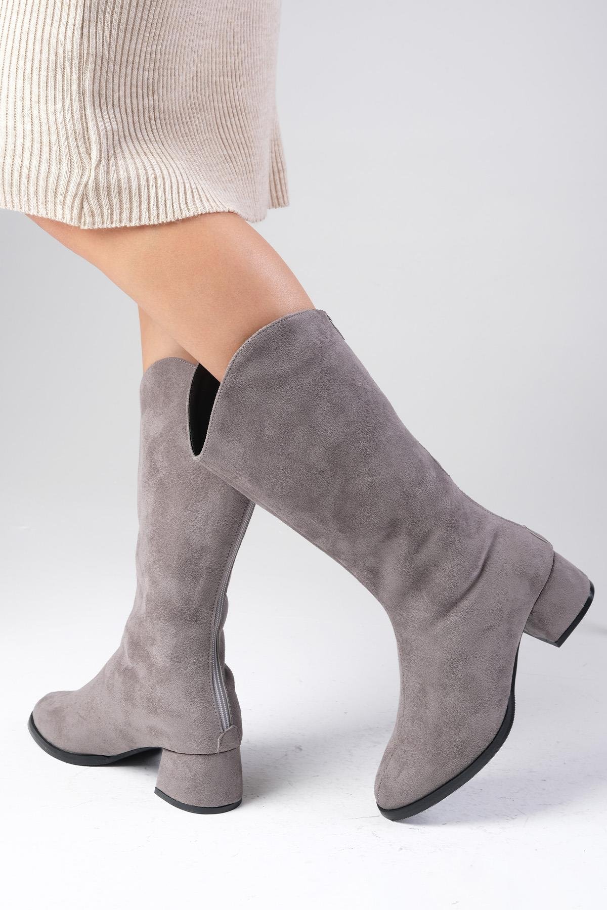 Fabia Gri Renk Süet Çizme-ÇİZME-Mio Gusto-02271GRS