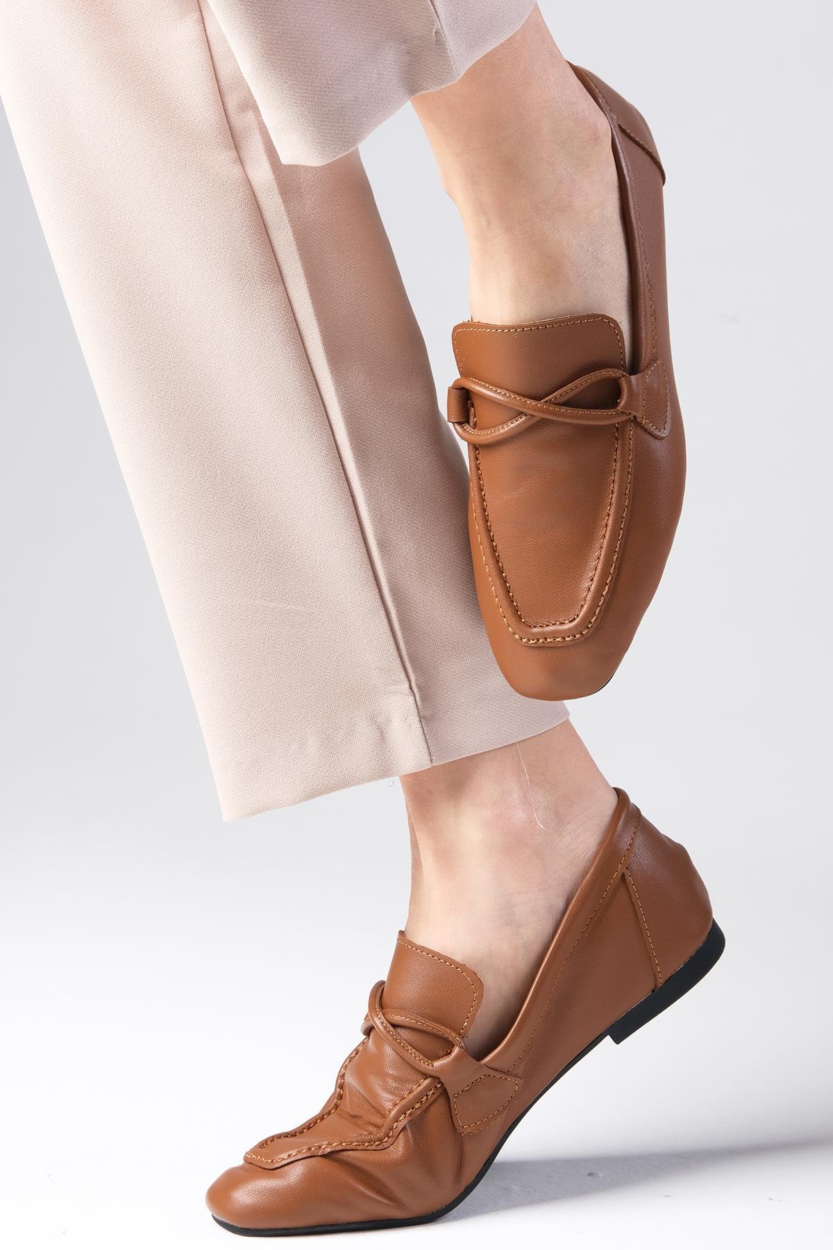 Fiona Hakiki Deri Taba Renk Loafer-Düz Ayakkabı-Mio Gusto-01531TAC