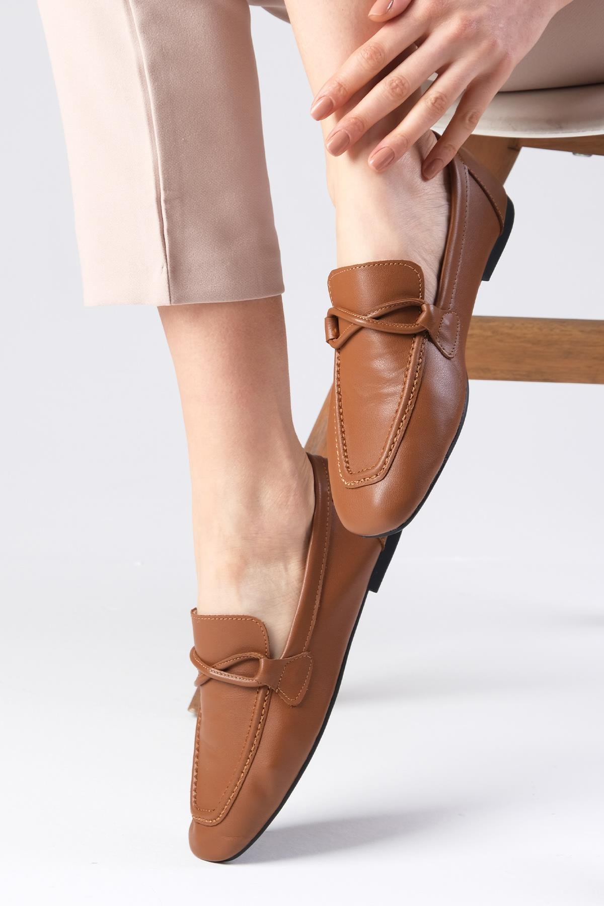 Fiona Hakiki Deri Taba Renk Loafer-Düz Ayakkabı-Mio Gusto-01531TAC