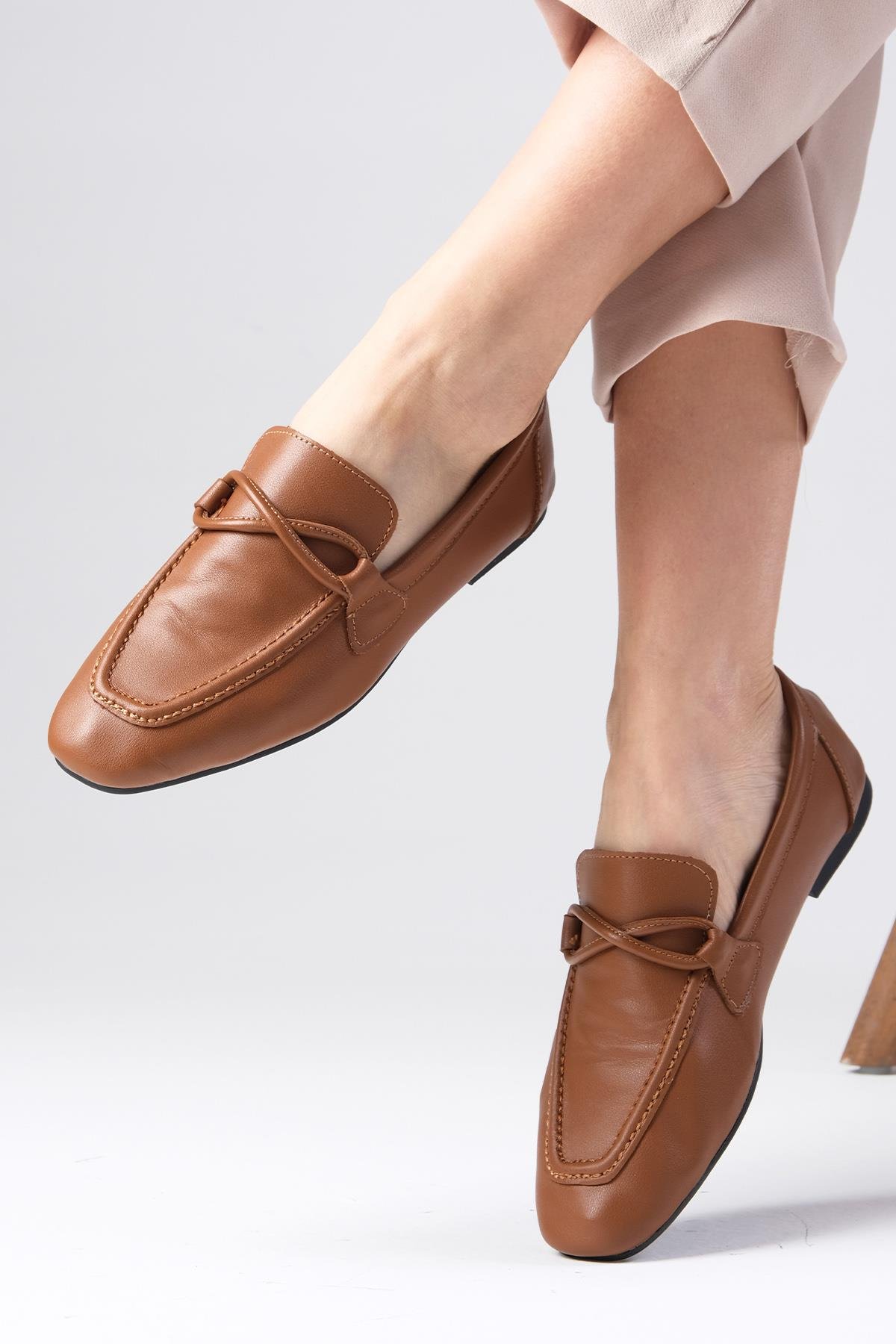 Fiona Hakiki Deri Taba Renk Loafer-Düz Ayakkabı-Mio Gusto-01531TAC