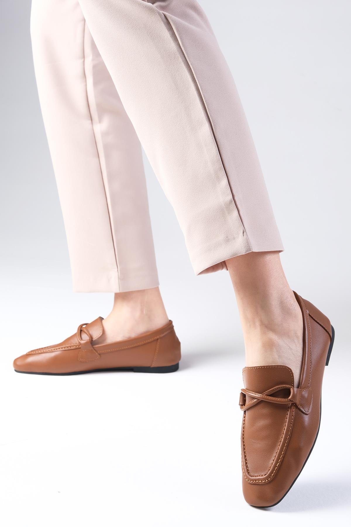 Fiona Hakiki Deri Taba Renk Loafer-Düz Ayakkabı-Mio Gusto-01531TAC