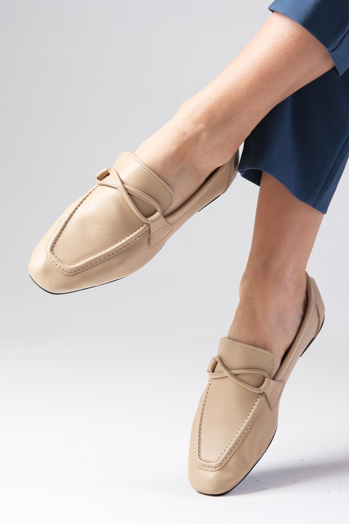 Fiona Hakiki Deri Ten Rengi Loafer-Düz Ayakkabı-Mio Gusto-01531NUC