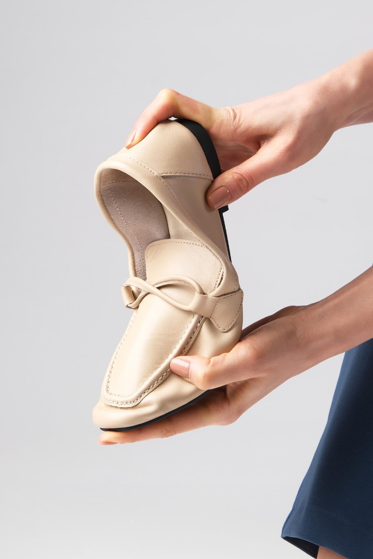 Fiona Hakiki Deri Ten Rengi Loafer-Düz Ayakkabı-Mio Gusto-01531NUC