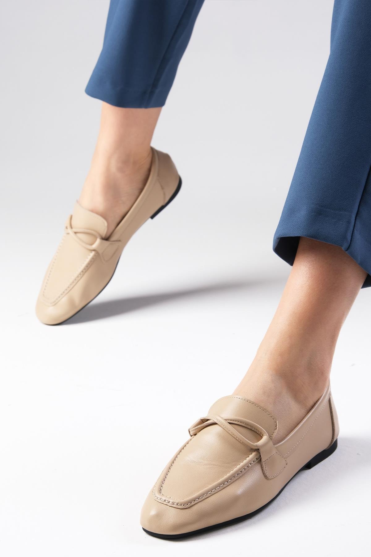 Fiona Hakiki Deri Ten Rengi Loafer-Düz Ayakkabı-Mio Gusto-01531NUC