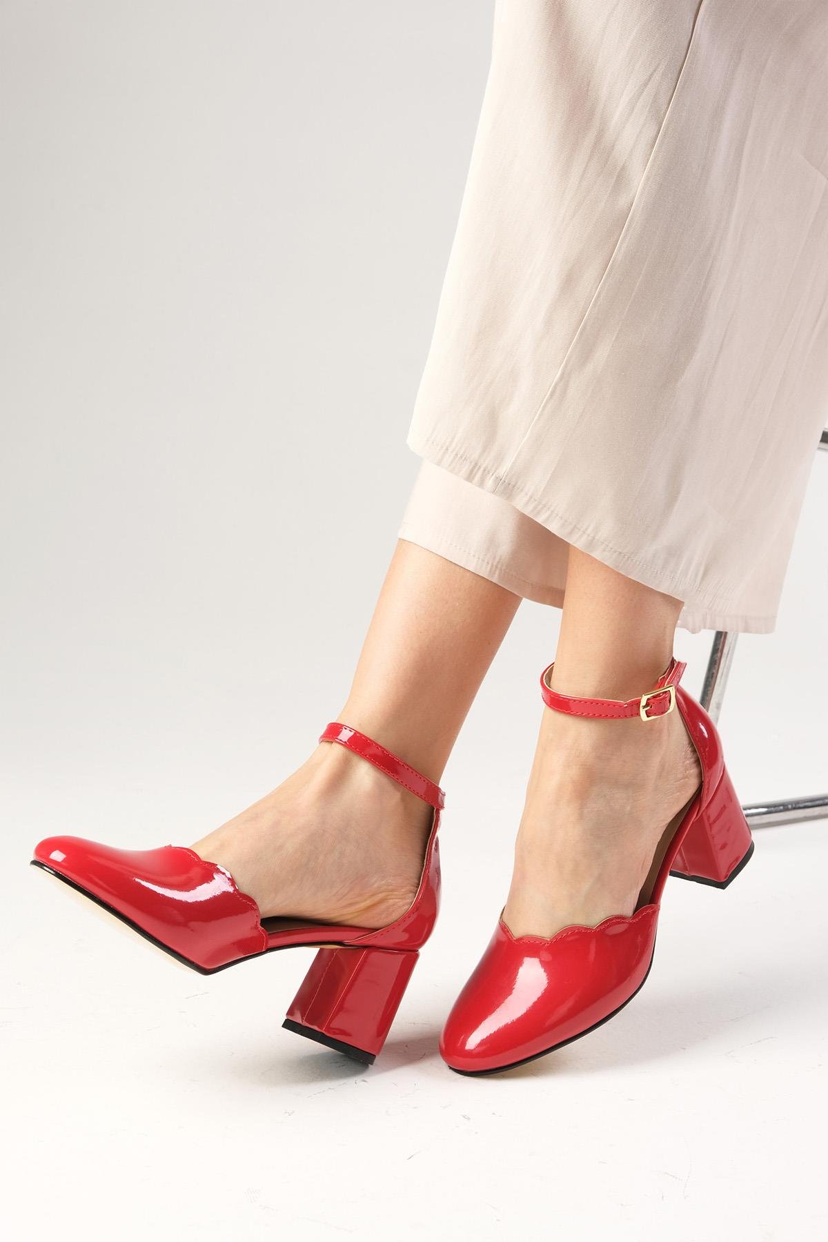 Francy Kırmızı Renk Rugan Topuklu Ayakkabı-Yüksek Topuklu-Mio Gusto-02274RER