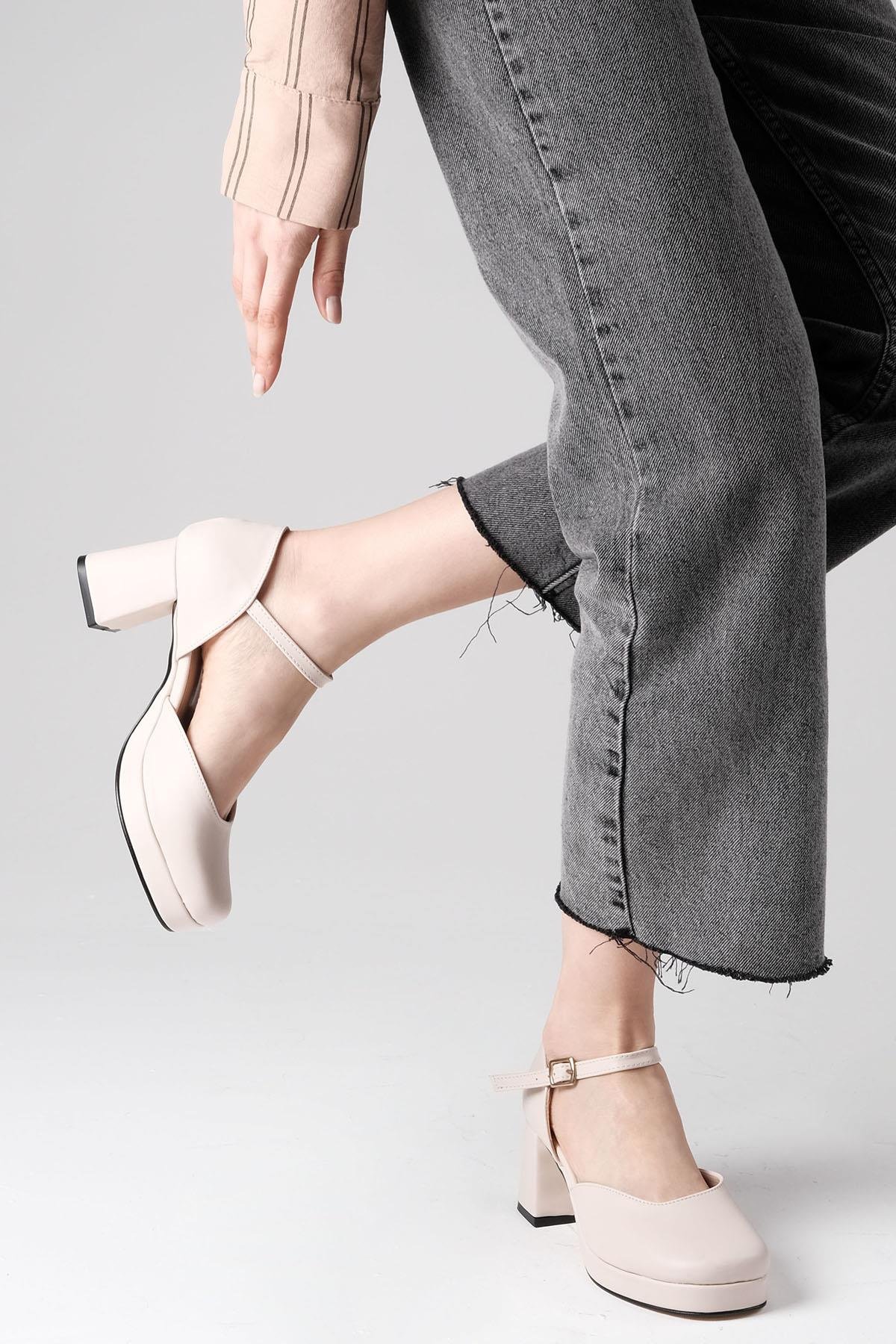 Franka Bej Renk Platformlu Topuklu Ayakkabı-Yüksek Topuklu-Mio Gusto-02245BEC