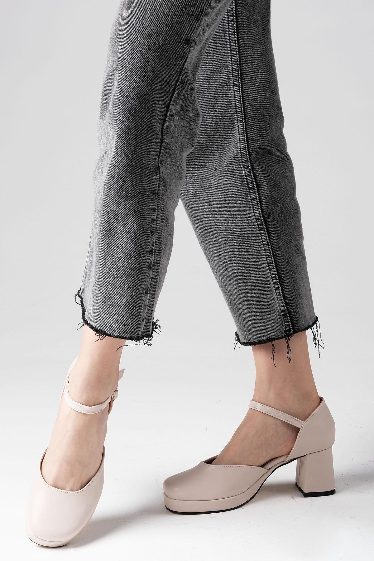 Franka Bej Renk Platformlu Topuklu Ayakkabı-Yüksek Topuklu-Mio Gusto-02245BEC