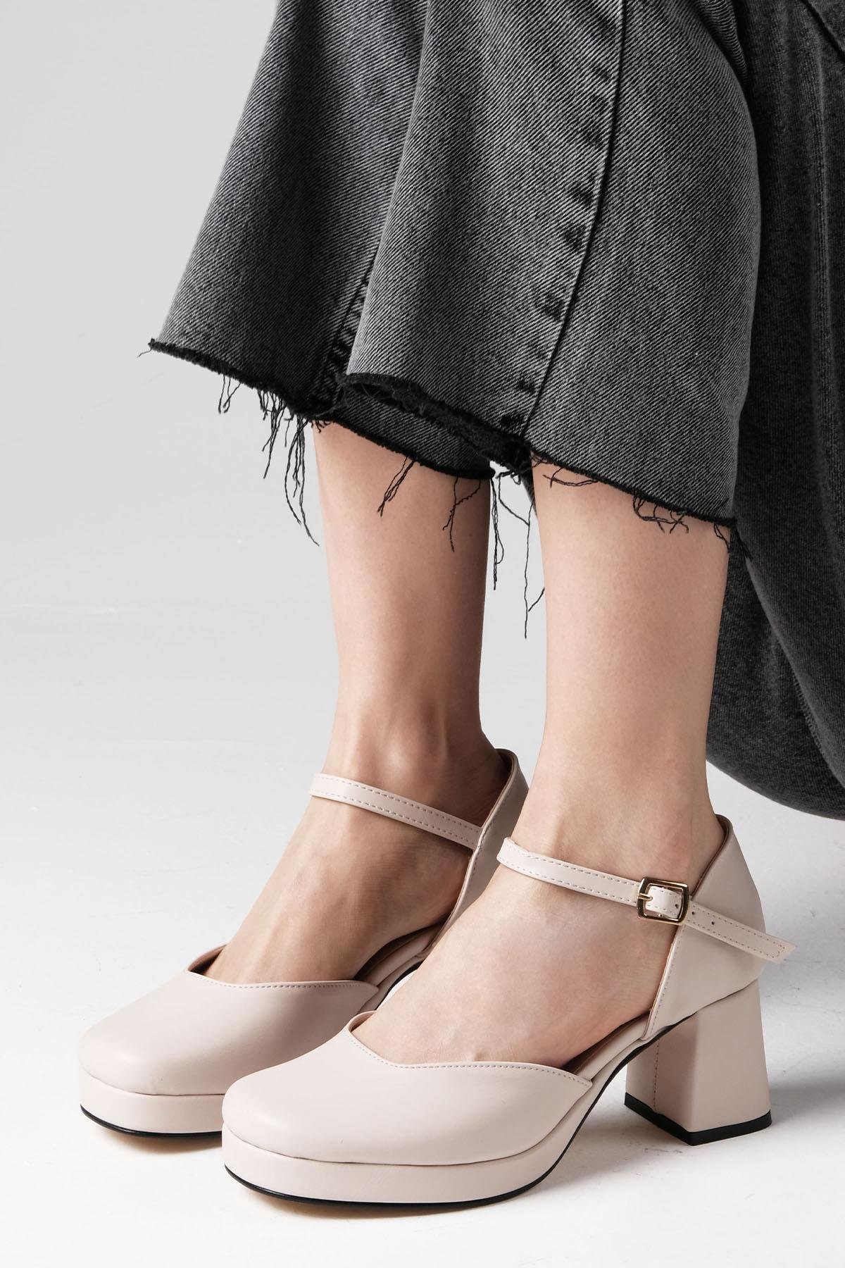 Franka Bej Renk Platformlu Topuklu Ayakkabı-Yüksek Topuklu-Mio Gusto-02245BEC