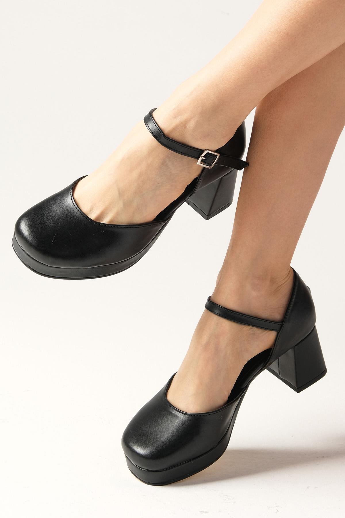 Franka Siyah Renk Platformlu Topuklu Ayakkabı-Yüksek Topuklu-Mio Gusto-02245BLC