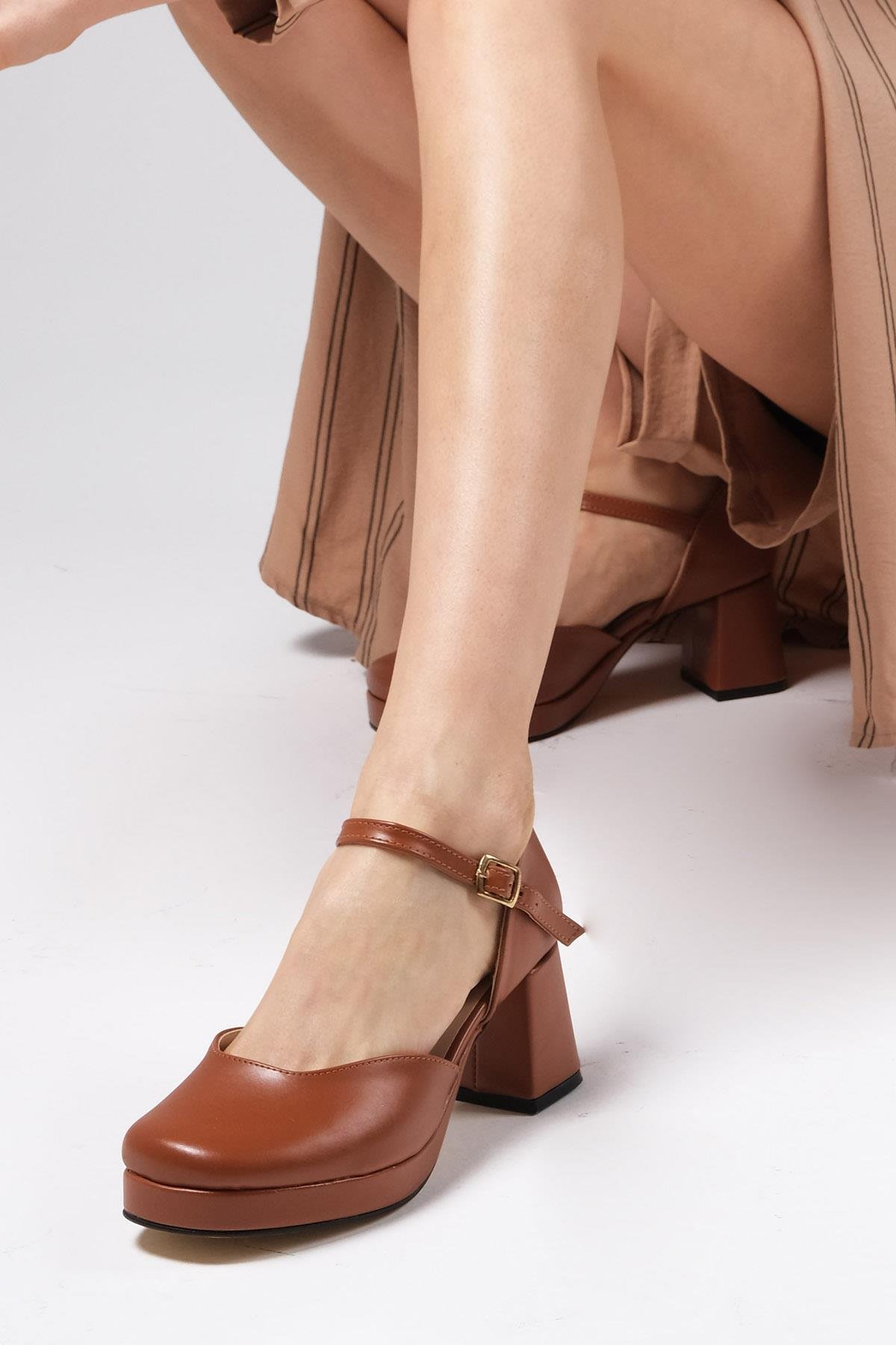 Franka Taba Renk Platformlu Topuklu Ayakkabı-Yüksek Topuklu-Mio Gusto-02245TAC