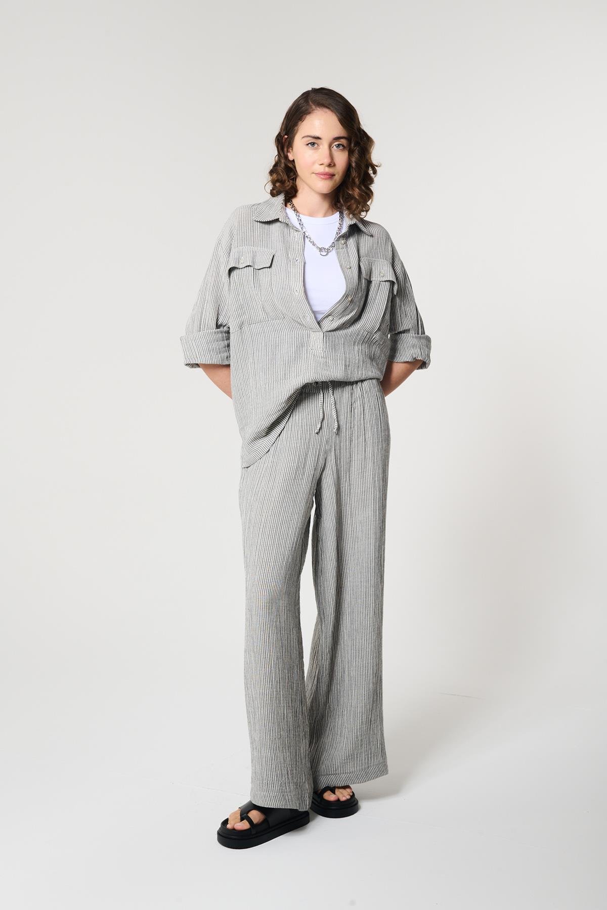 Siyah Renk Palazzo Formlu Bol Paça Pantolon