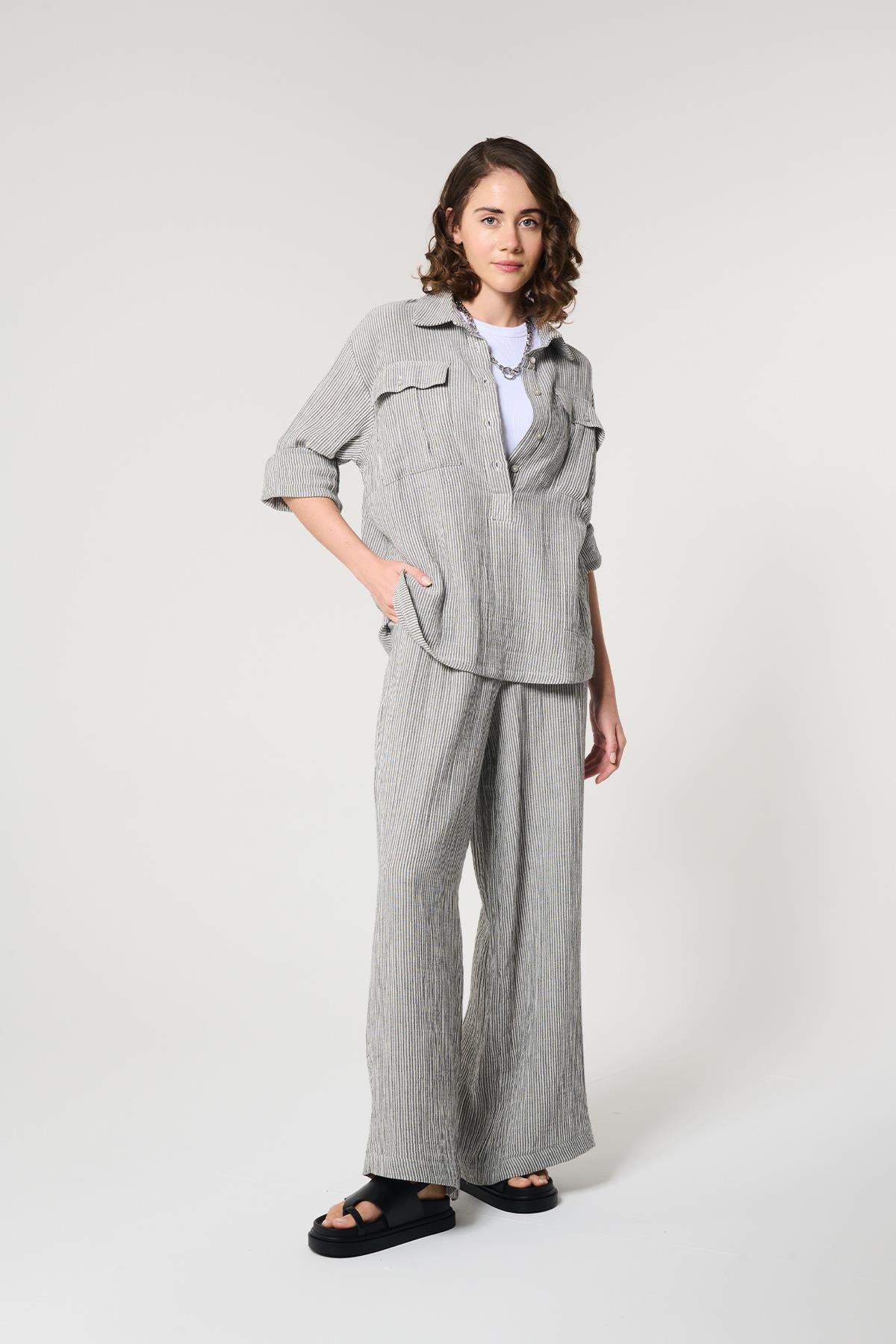 Siyah Renk Palazzo Formlu Bol Paça Pantolon