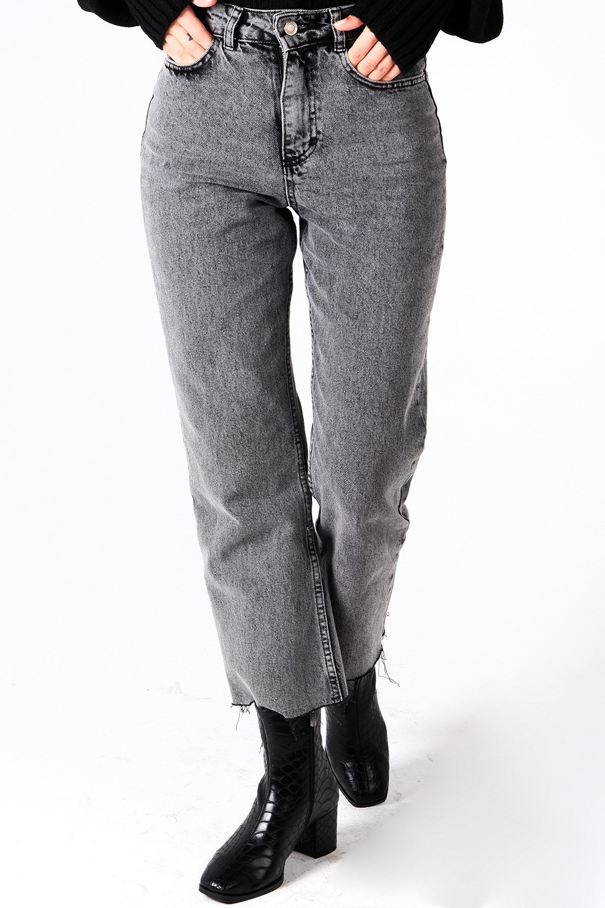 Gri Yüksek Bel Jean Pantolon-GİYİM-Mio Gusto-G0038GRK