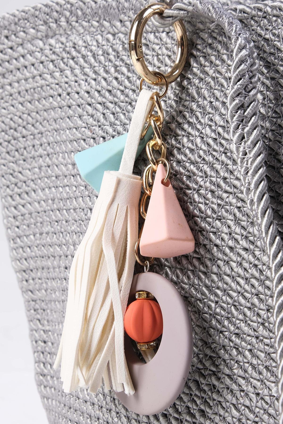 Gümüş Renk Halat Örgü Omuz Çantası-ÇANTA-Mio Gusto-C0059SIK