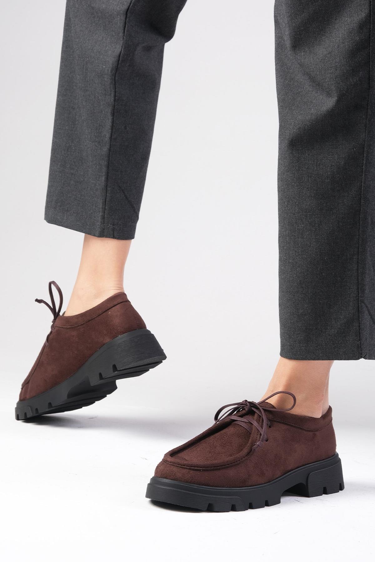 Hope Kahverengi Kalın Tabanlı Oxford Ayakkabı-DÜZ AYAKKABI-Mio Gusto-01511BRS