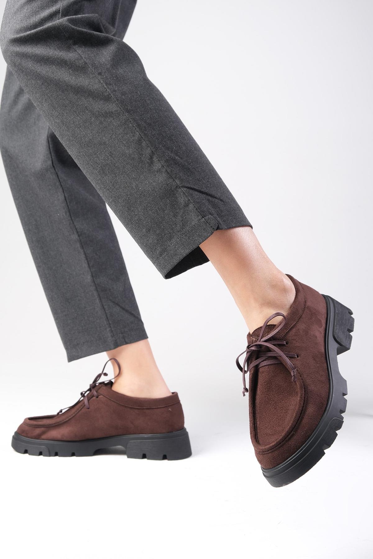 Hope Kahverengi Kalın Tabanlı Oxford Ayakkabı-DÜZ AYAKKABI-Mio Gusto-01511BRS