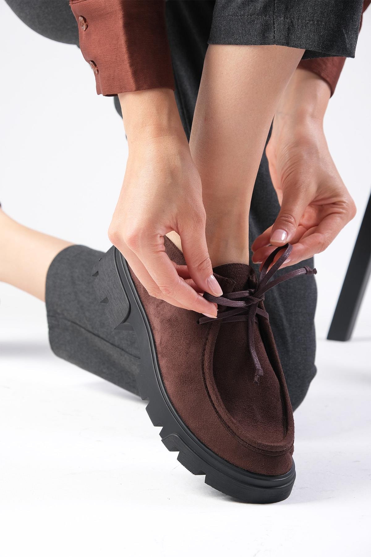 Hope Kahverengi Kalın Tabanlı Oxford Ayakkabı-DÜZ AYAKKABI-Mio Gusto-01511BRS