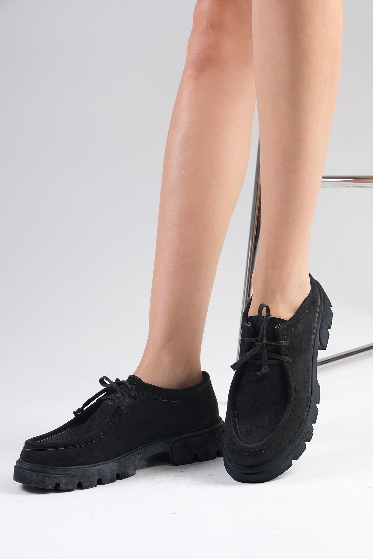 Hope Siyah Renk Kalın Tabanlı Oxford Ayakkabı-Casual-Mio Gusto-01511BLS
