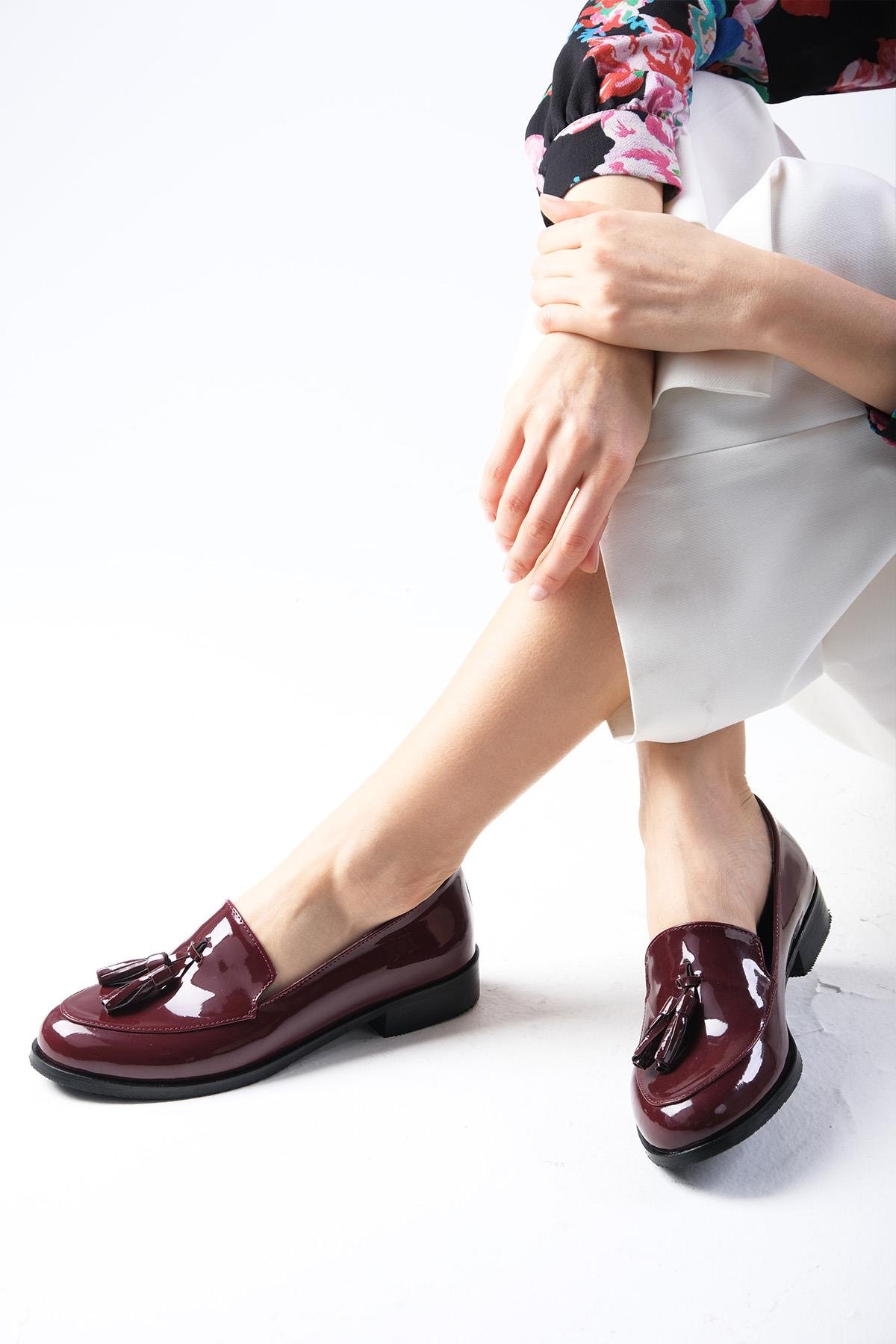 Iris Bordo Renk Rugan Oxford Ayakkabı-DÜZ AYAKKABI-Mio Gusto-02127WRR