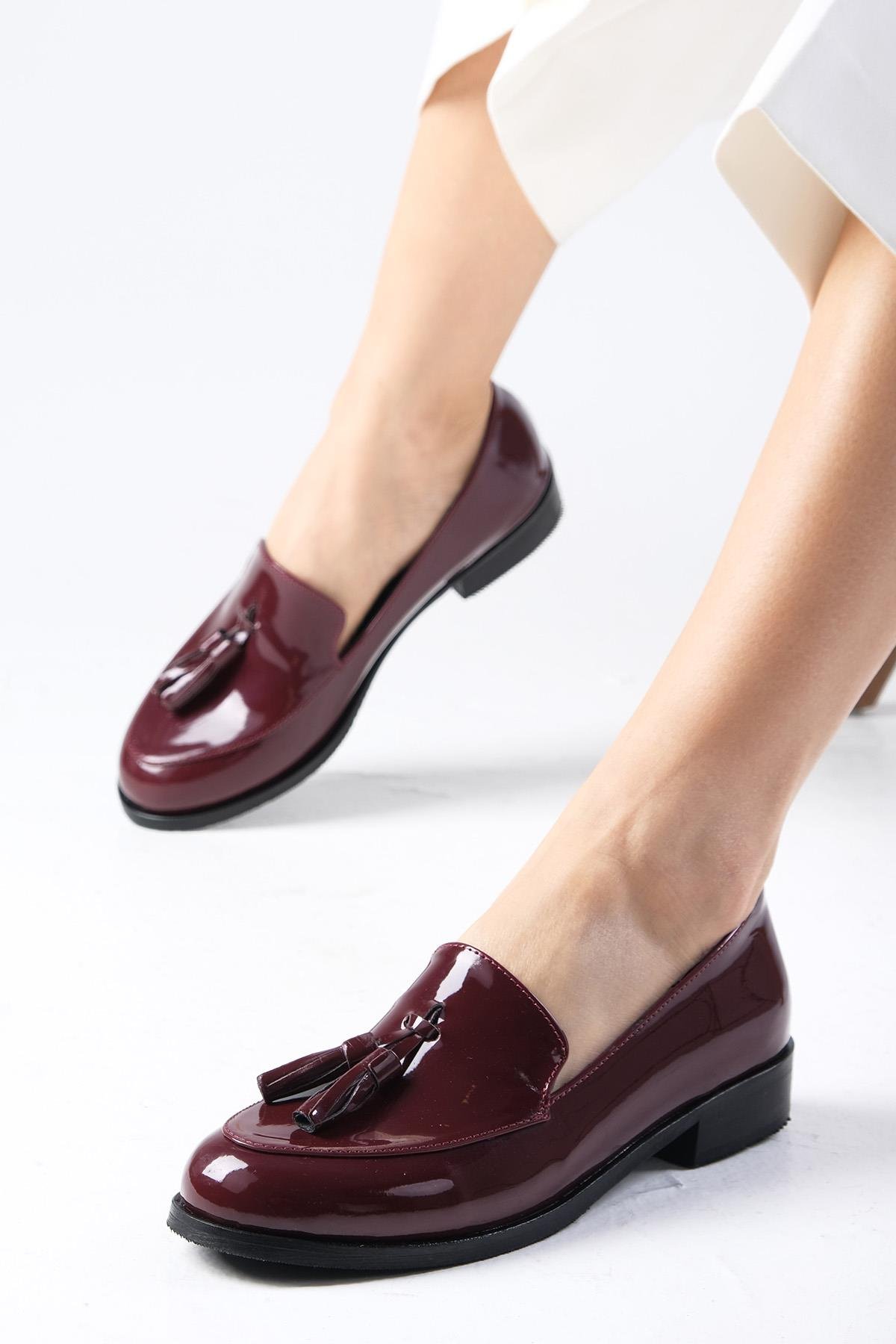 Iris Bordo Renk Rugan Oxford Ayakkabı-DÜZ AYAKKABI-Mio Gusto-02127WRR