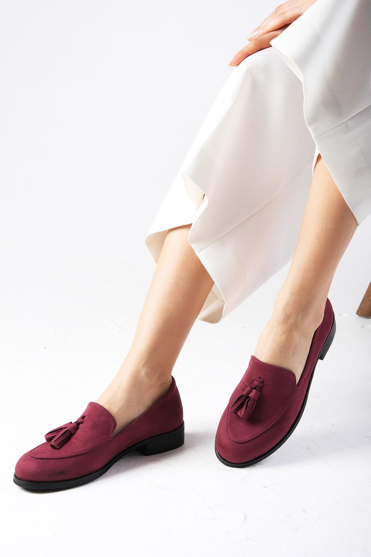 Iris Bordo Renk Süet Oxford Ayakkabı-DÜZ AYAKKABI-Mio Gusto-02127WRS
