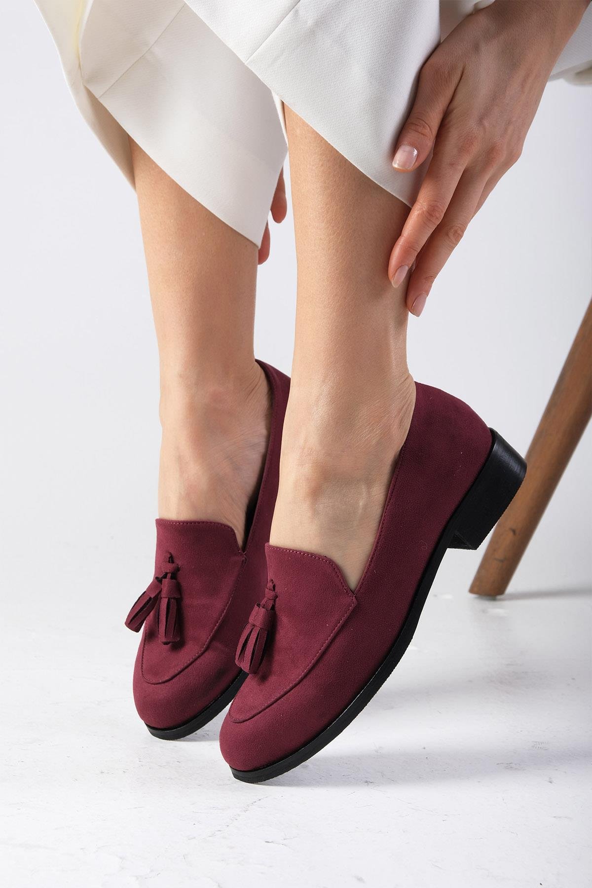 Iris Bordo Renk Süet Oxford Ayakkabı-DÜZ AYAKKABI-Mio Gusto-02127WRS