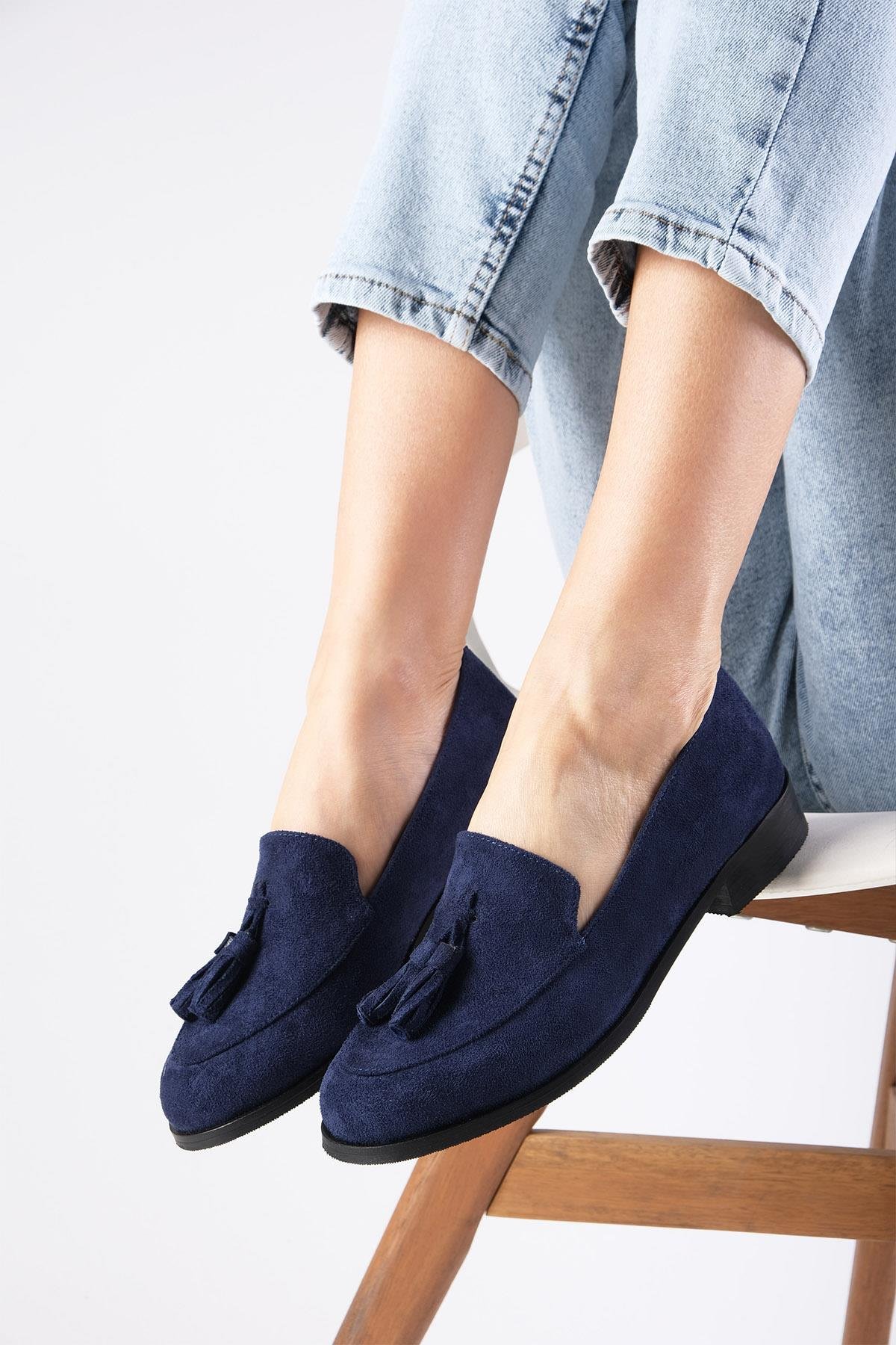 Iris Lacivert Renk Süet Oxford Ayakkabı-DÜZ AYAKKABI-Mio Gusto-02127DBS