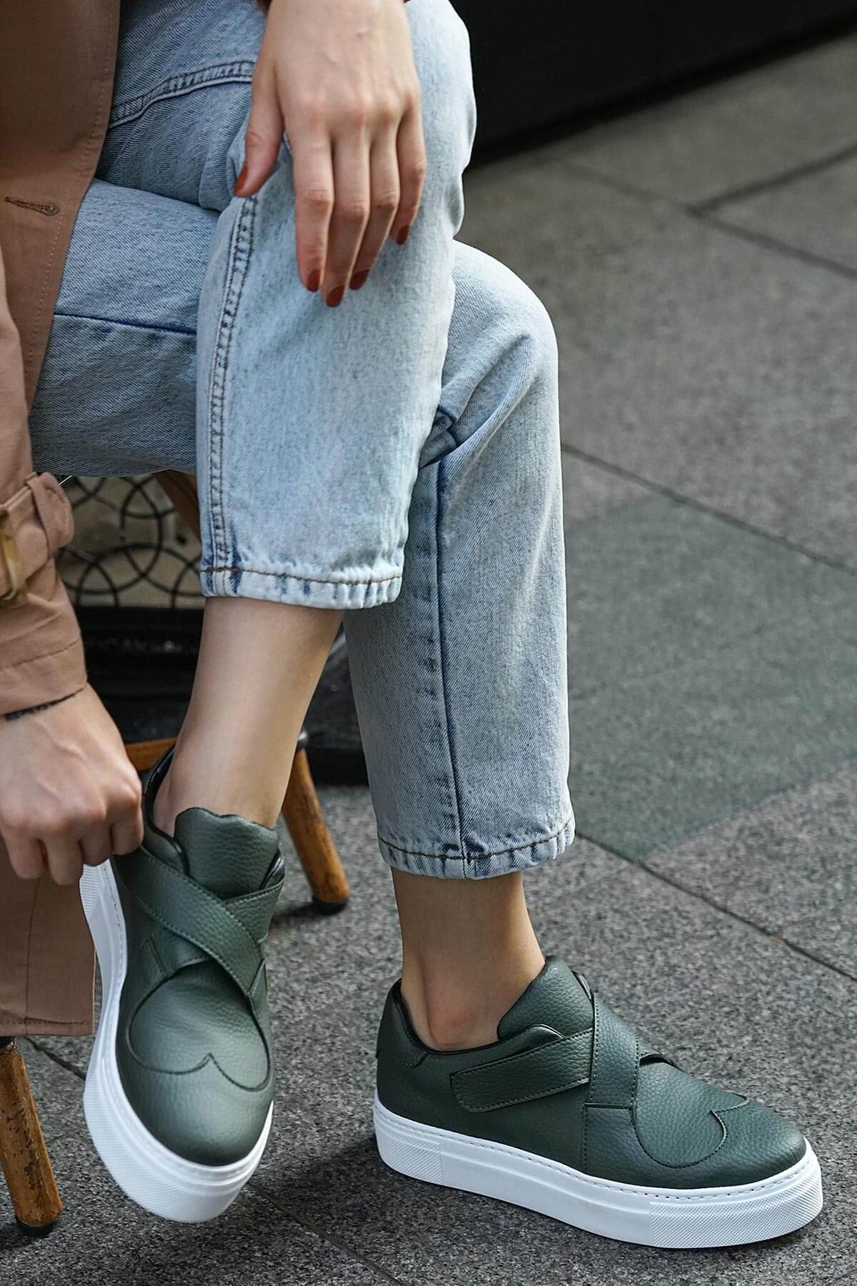 Irma Haki Yeşil Çapraz Cırtlı Sneaker-SPOR-Mio Gusto-05011GNC