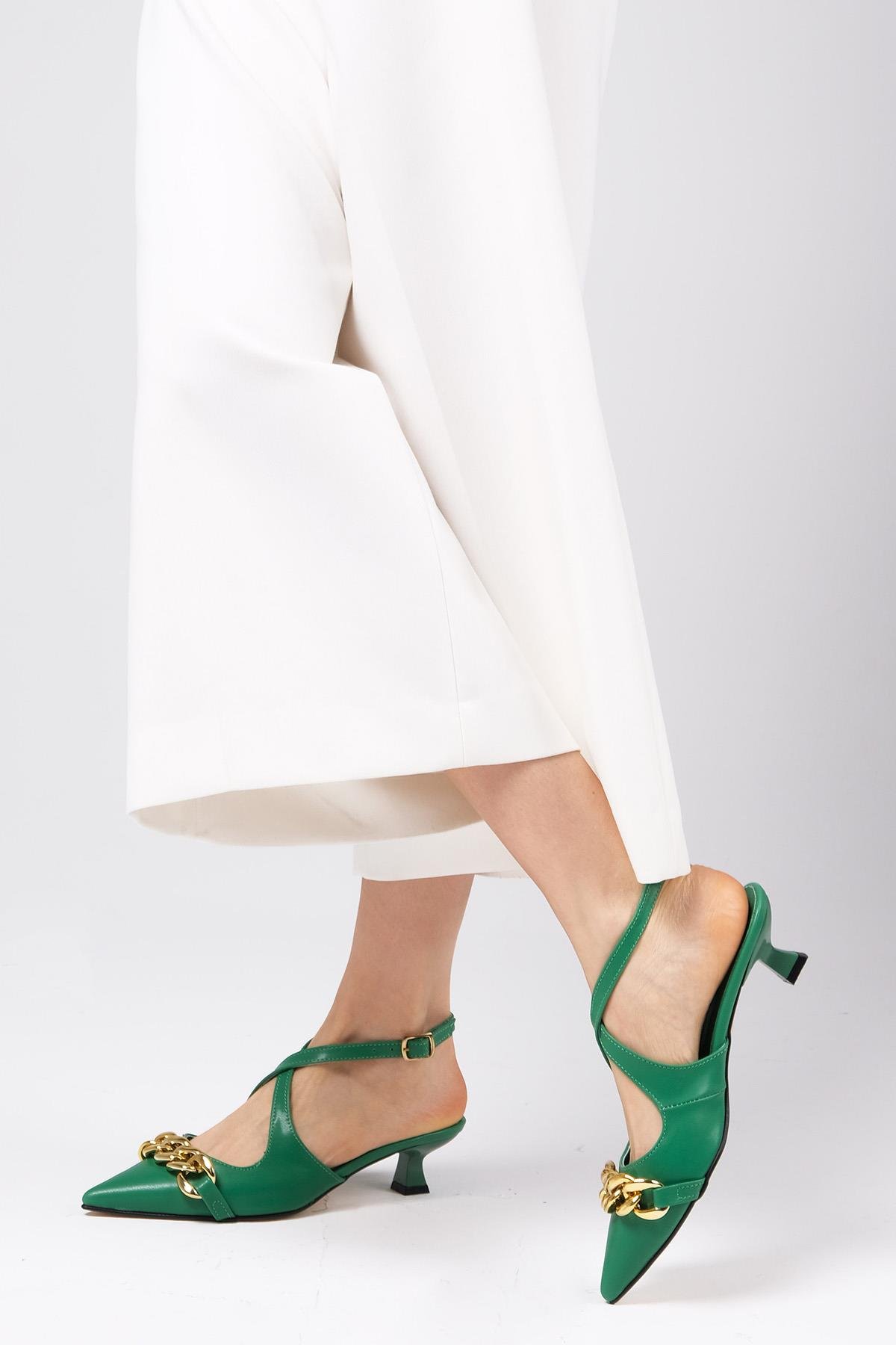 Jenifer Yeşil Renk Mini Topuklu Ayakkabı-Kısa Topuklu-Mio Gusto-02231GNC