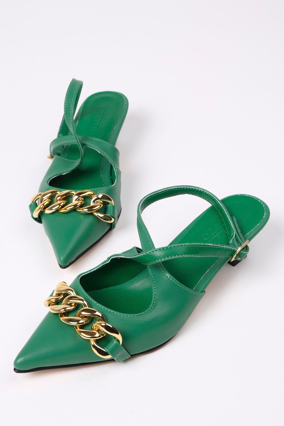 Jenifer Yeşil Renk Mini Topuklu Ayakkabı-Kısa Topuklu-Mio Gusto-02231GNC