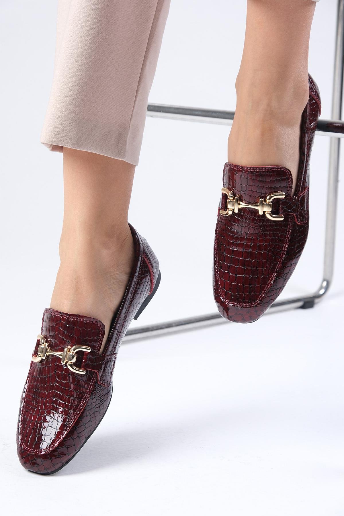 Jordane Hakiki Deri Bordo Renk Loafer-Casual-Mio Gusto-01556WRX