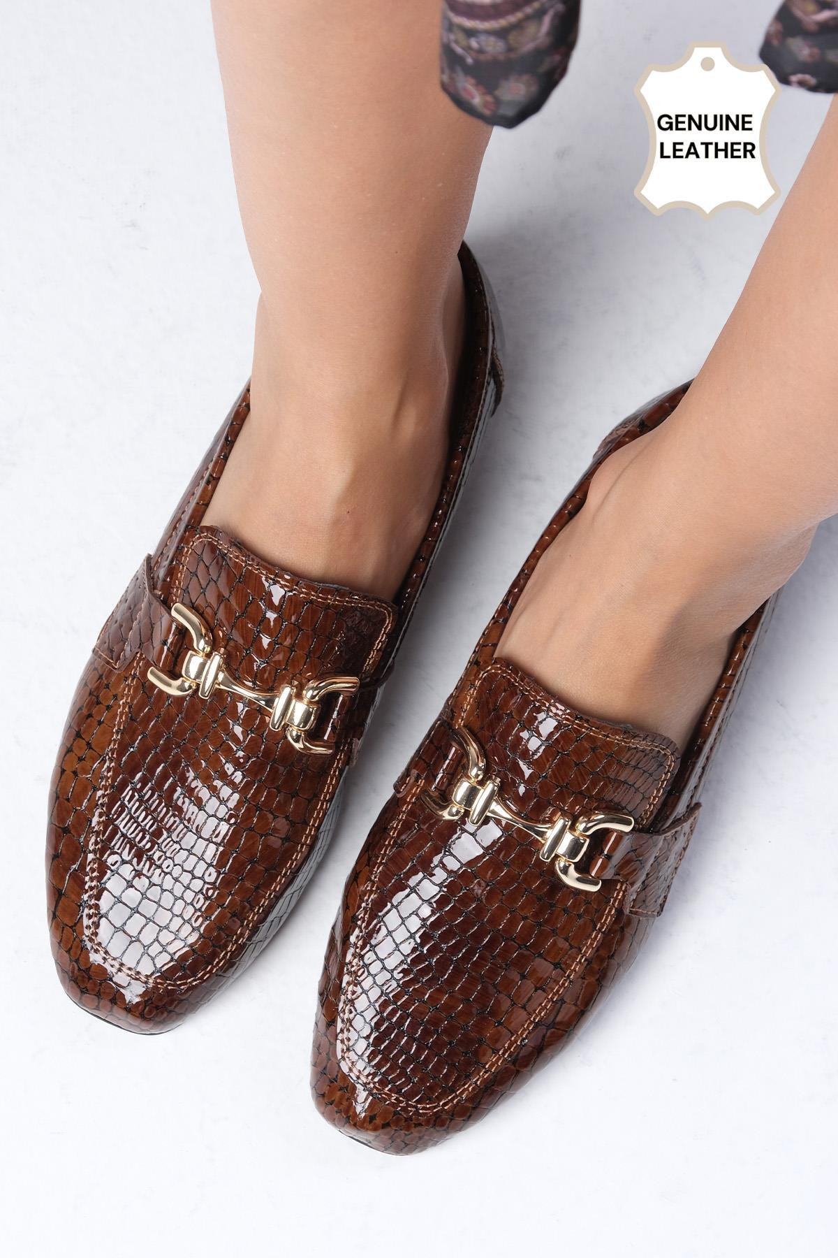 Jordane Hakiki Deri Kahverengi Loafer-DÜZ AYAKKABI-Mio Gusto-01556TAX