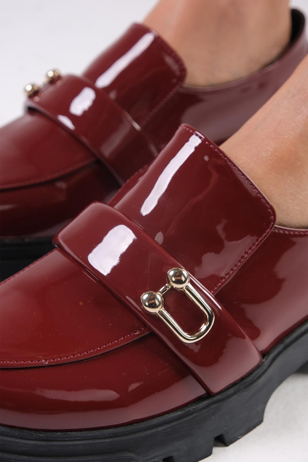 Katy Bordo Renk Kalın Tabanlı Oxford Ayakkabı-DÜZ AYAKKABI-Mio Gusto-01512WRR