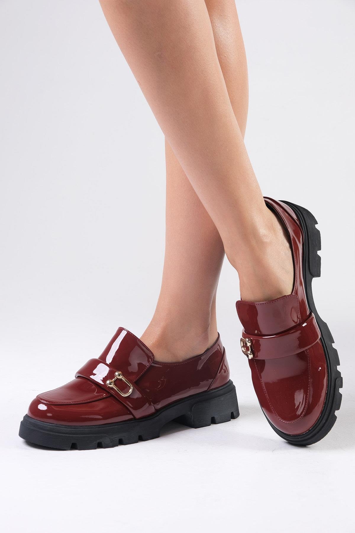 Katy Bordo Renk Kalın Tabanlı Oxford Ayakkabı-DÜZ AYAKKABI-Mio Gusto-01512WRR