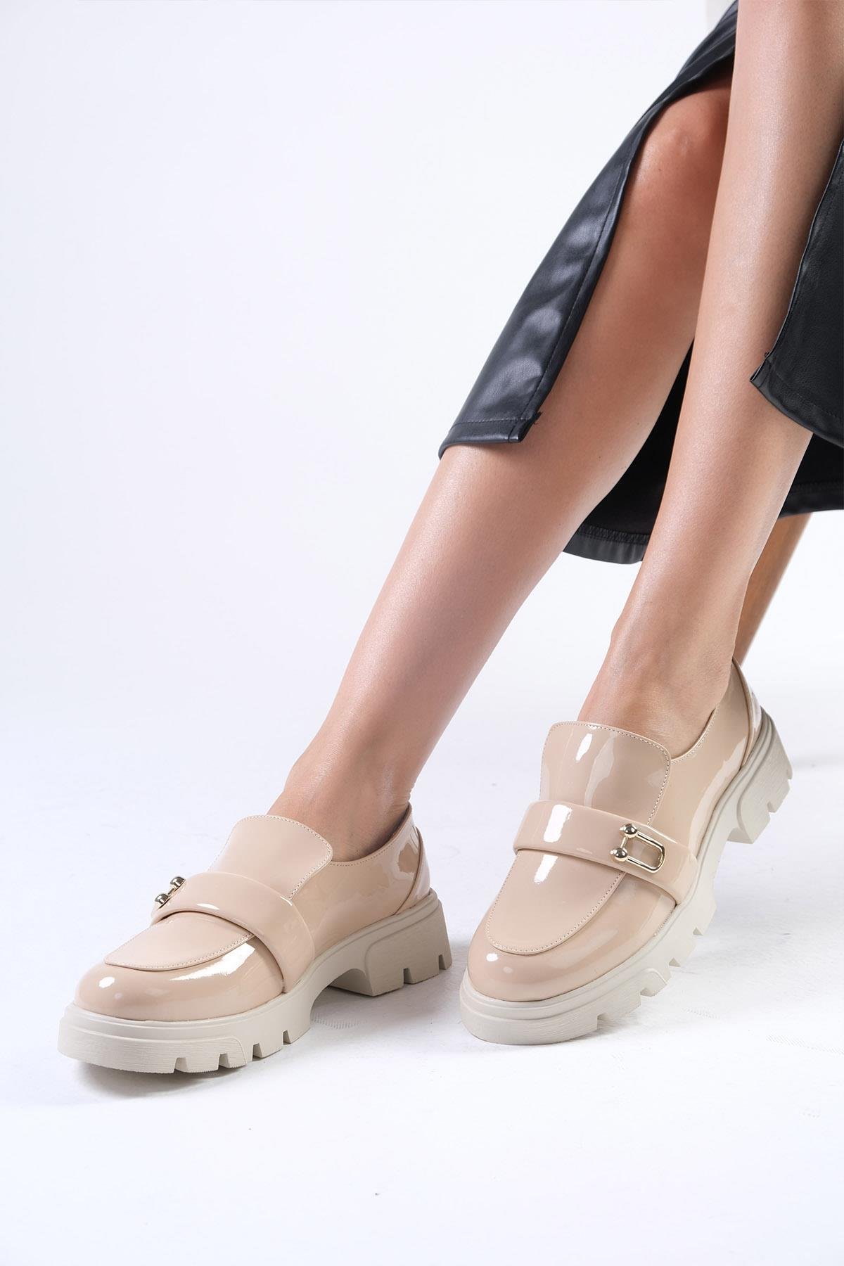 Katy Ten Rengi Kalın Tabanlı Oxford Ayakkabı-DÜZ AYAKKABI-Mio Gusto-01512NUR