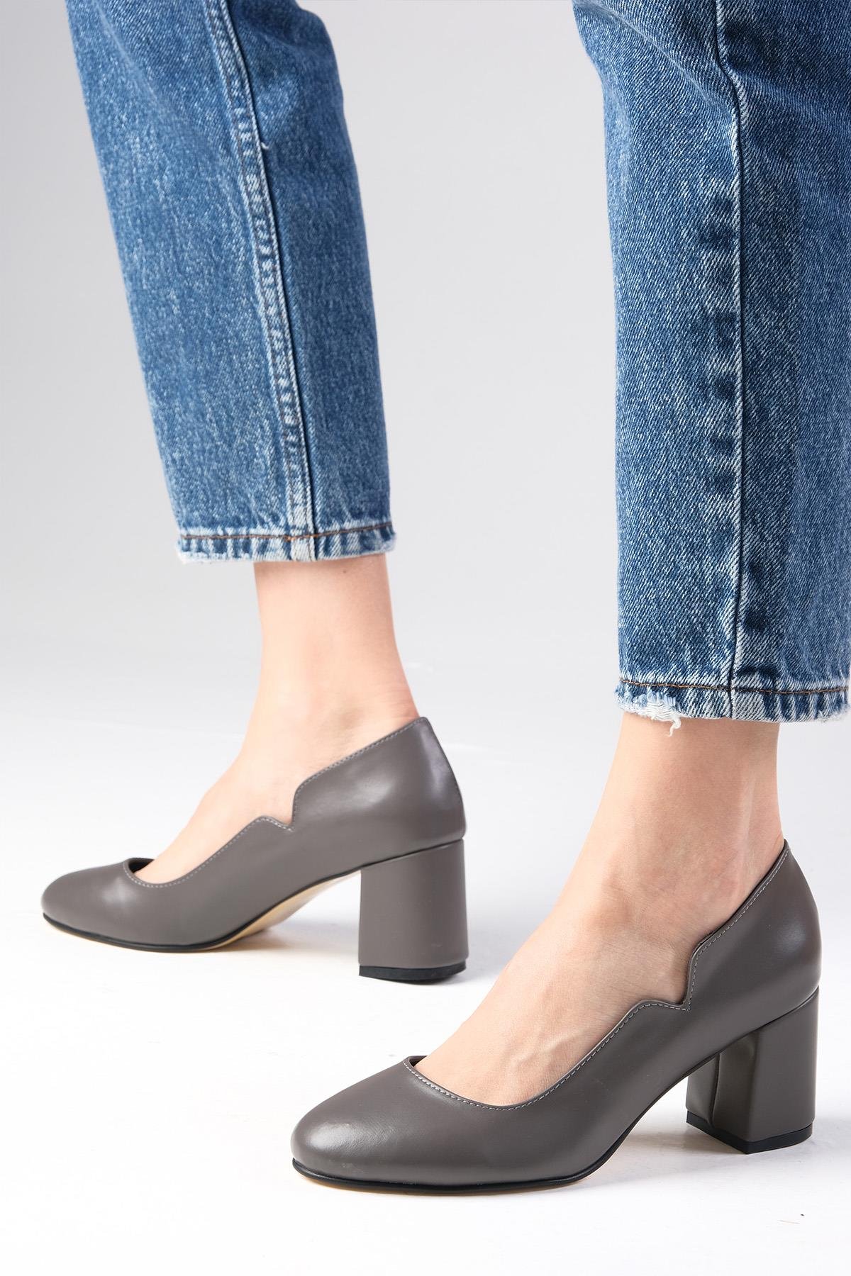 Keira Gri Renk Topuklu Ayakkabı-Yüksek Topuklu-Mio Gusto-02273GRC