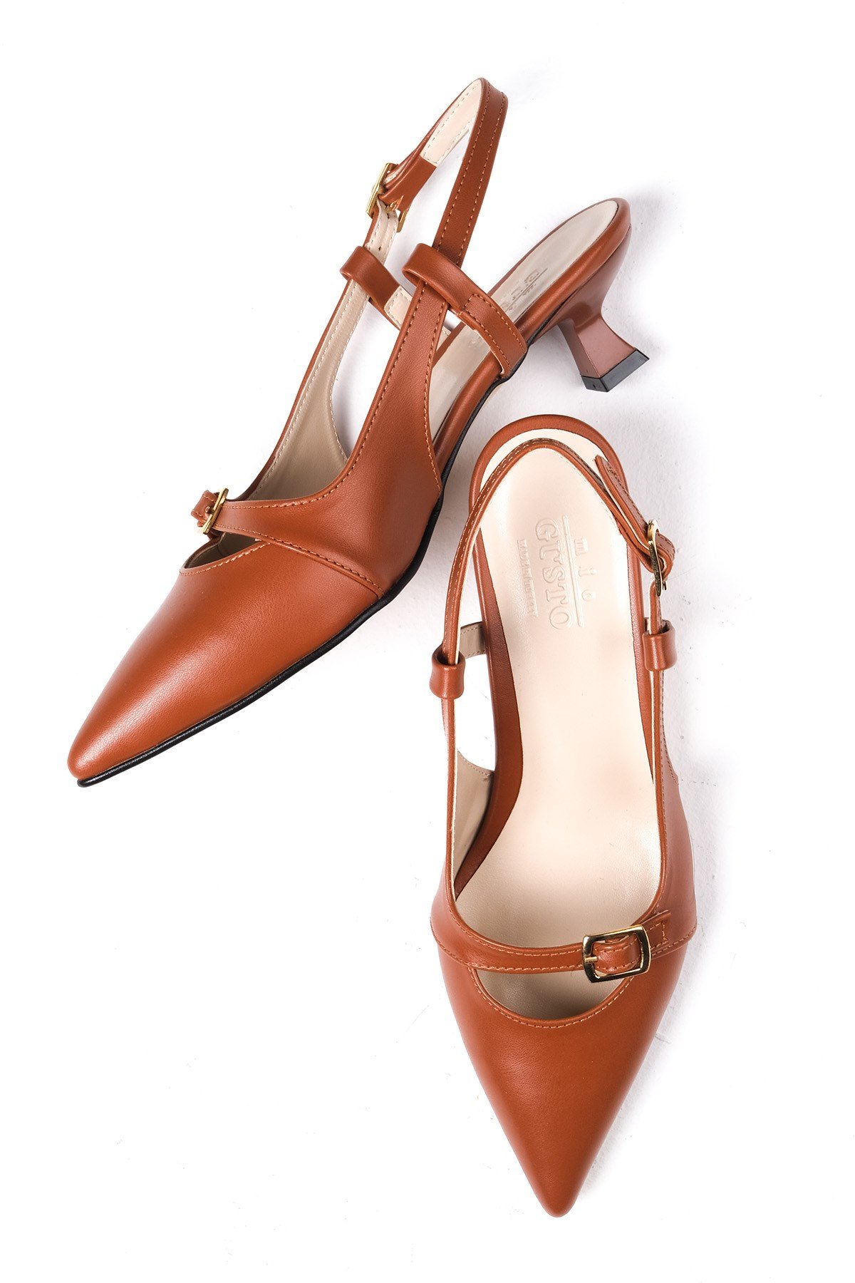 Kristin Taba Renk Mini Topuklu Ayakkabı-Kısa Topuklu-Mio Gusto-02225TAC