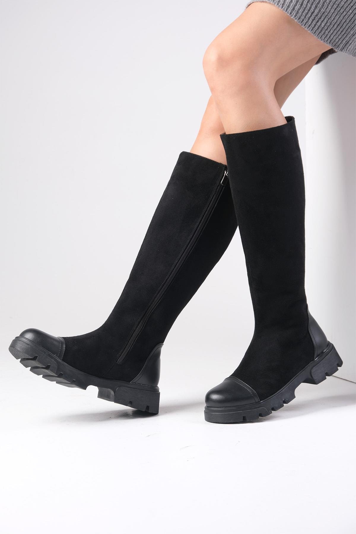 Kylie Siyah Renk Fermuarlı Postal Çizme-ÇİZME-Mio Gusto-01495BLZ