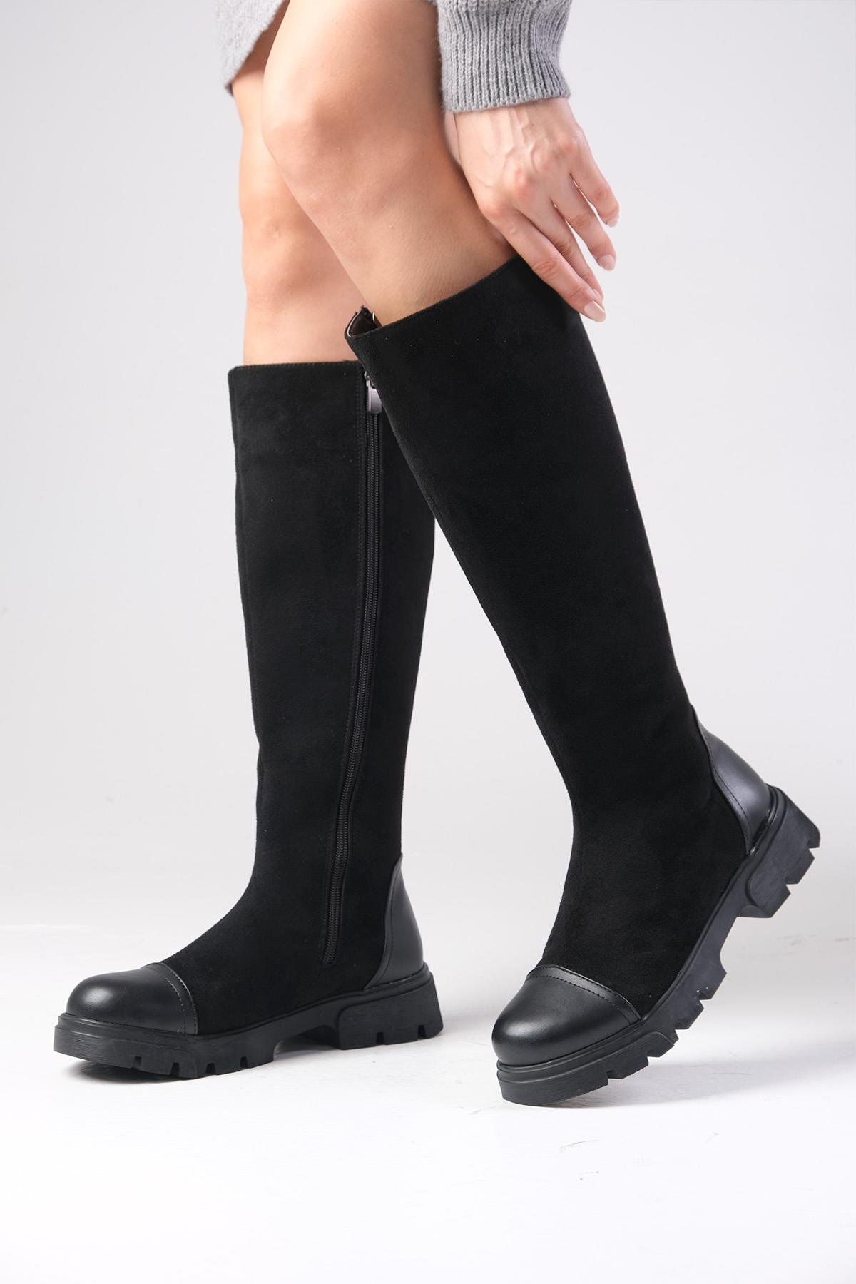 Kylie Siyah Renk Fermuarlı Postal Çizme-ÇİZME-Mio Gusto-01495BLZ