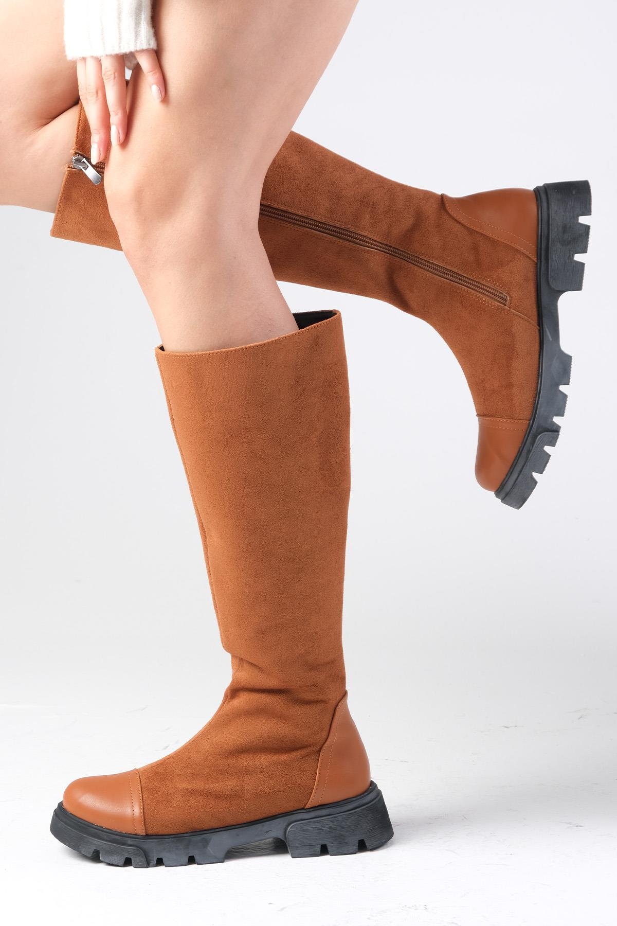 Kylie Taba Renk Fermuarlı Postal Çizme-ÇİZME-Mio Gusto-01495TAZ