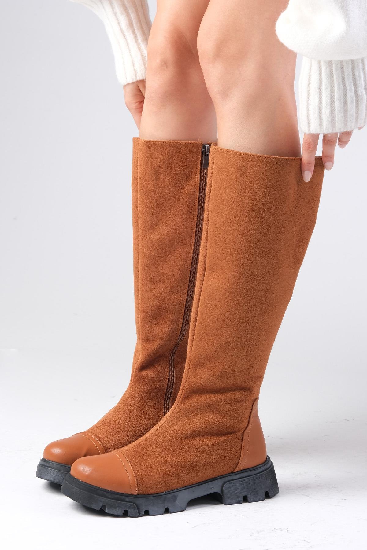 Kylie Taba Renk Fermuarlı Postal Çizme-ÇİZME-Mio Gusto-01495TAZ