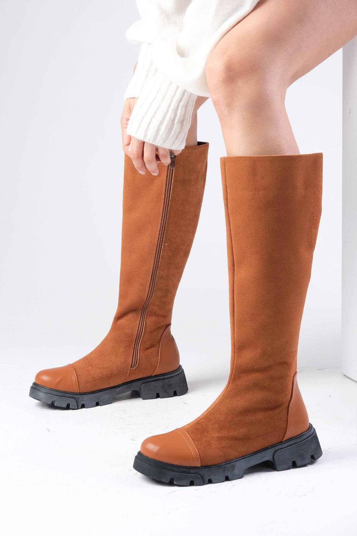 Kylie Taba Renk Fermuarlı Postal Çizme-ÇİZME-Mio Gusto-01495TAZ