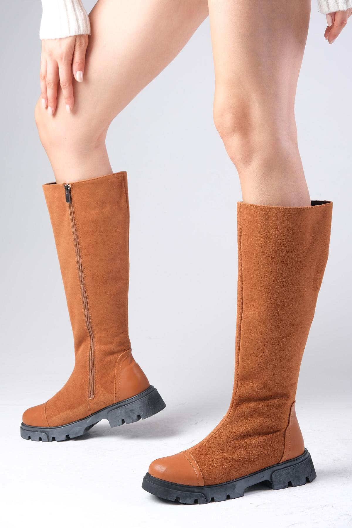 Kylie Taba Renk Fermuarlı Postal Çizme-ÇİZME-Mio Gusto-01495TAZ