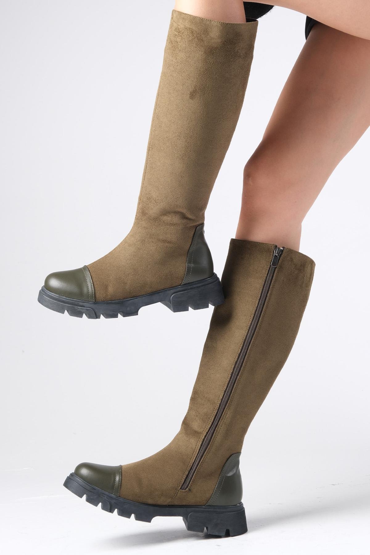 Kylie Yeşil Renk Fermuarlı Postal Çizme-ÇİZME-Mio Gusto-01495GNZ
