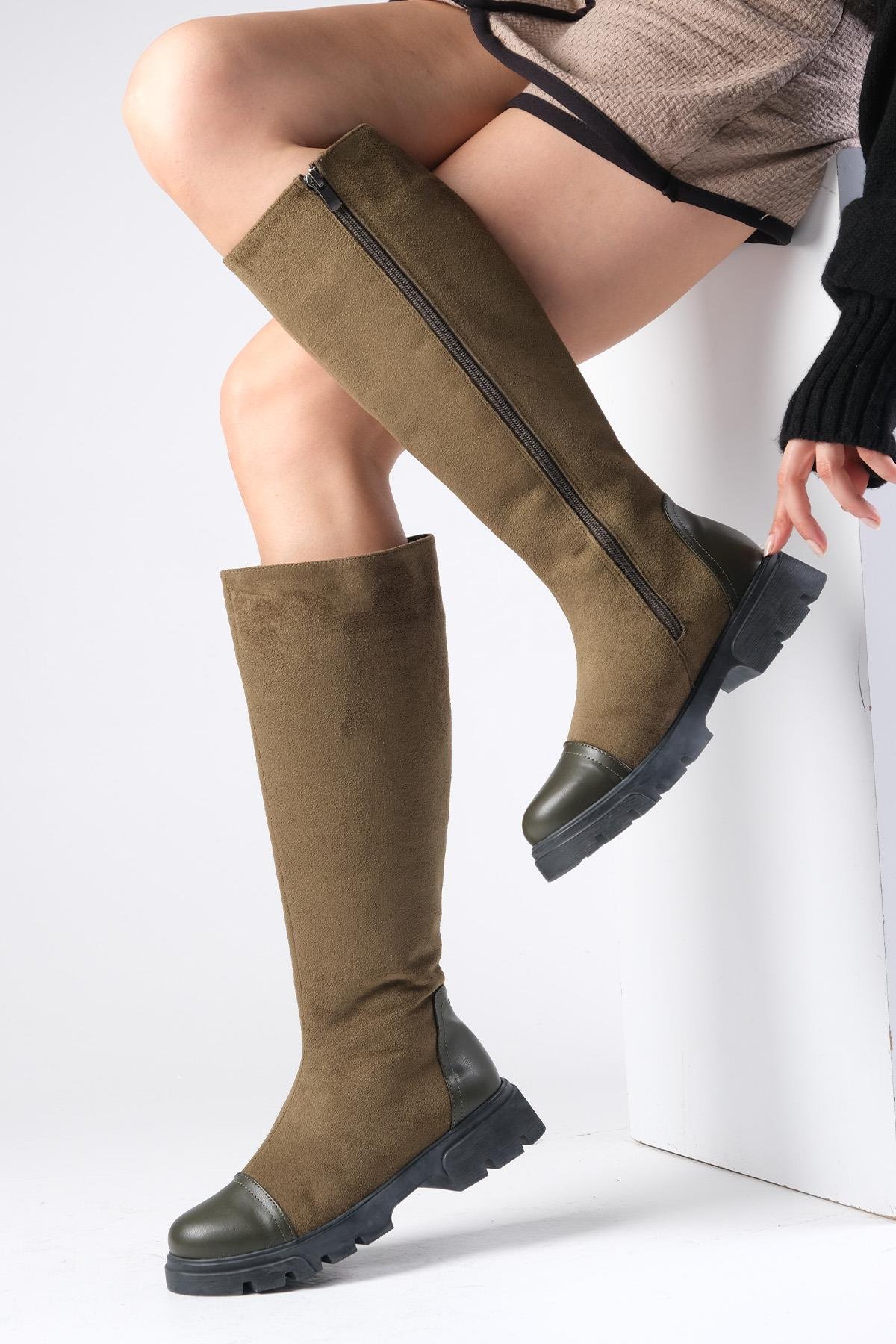 Kylie Yeşil Renk Fermuarlı Postal Çizme-ÇİZME-Mio Gusto-01495GNZ